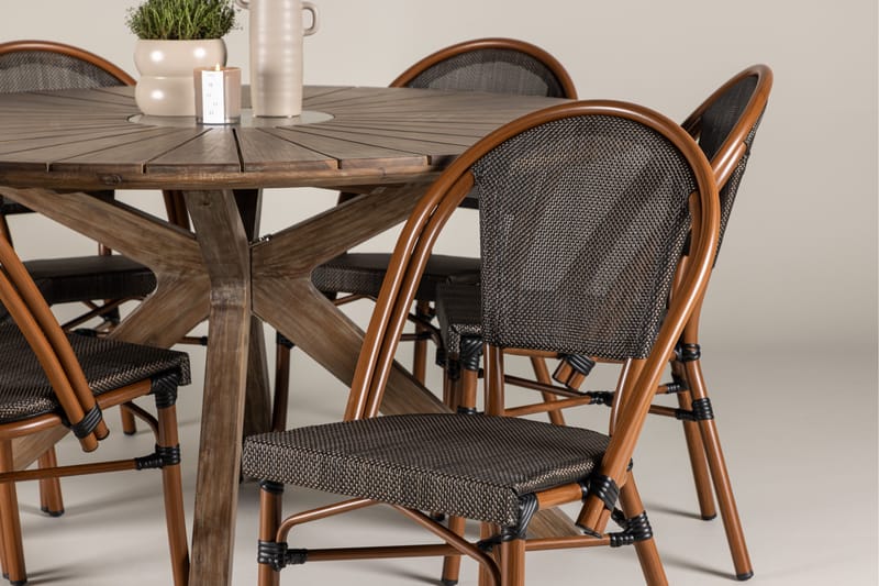 Rosario Spisegruppe 140 cm Rund med 6 Guarda Stoler - Brun - Hagemøbler - Hagegruppe - Spisegrupper hage