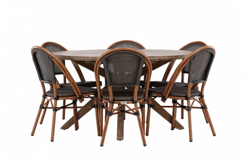 Rosario Spisegruppe 140 cm Rund med 6 Guarda Stoler - Brun - Hagemøbler - Hagegruppe - Spisegrupper hage