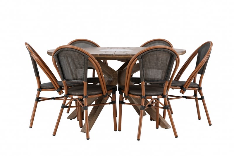 Rosario Spisegruppe 140 cm Rund med 6 Guarda Stoler - Brun - Hagemøbler - Hagegruppe - Spisegrupper hage
