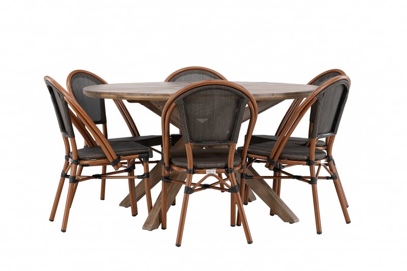 Rosario Spisegruppe 140 cm Rund med 6 Guarda Stoler - Brun - Hagemøbler - Hagegruppe - Spisegrupper hage