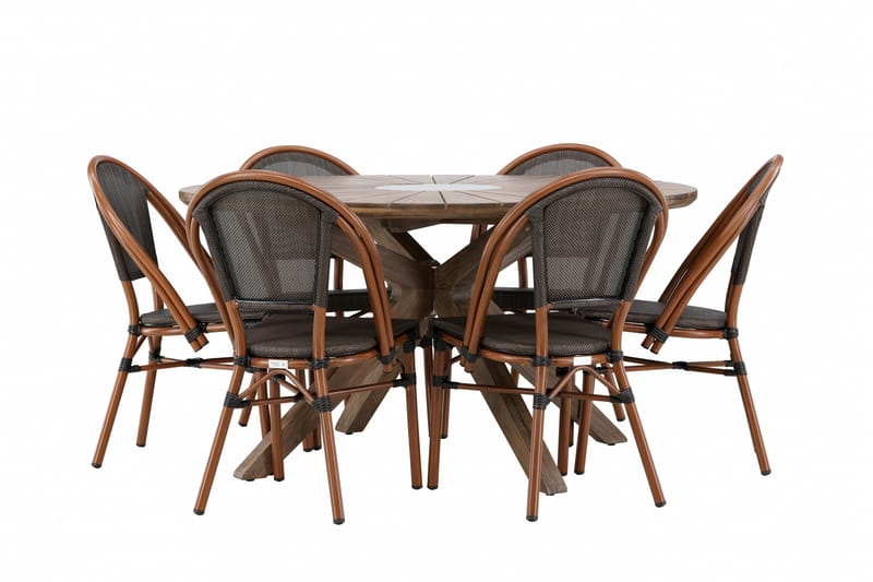Rosario Spisegruppe 140 cm Rund med 6 Guarda Stoler - Brun - Hagemøbler - Hagegruppe - Spisegrupper hage