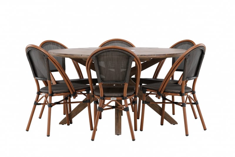 Rosario Spisegruppe 140 cm Rund med 6 Guarda Stoler - Brun - Hagemøbler - Hagegruppe - Spisegrupper hage