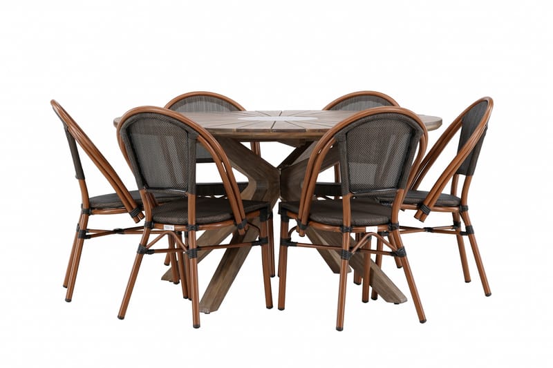 Rosario Spisegruppe 140 cm Rund med 6 Guarda Stoler - Brun - Hagemøbler - Hagegruppe - Spisegrupper hage