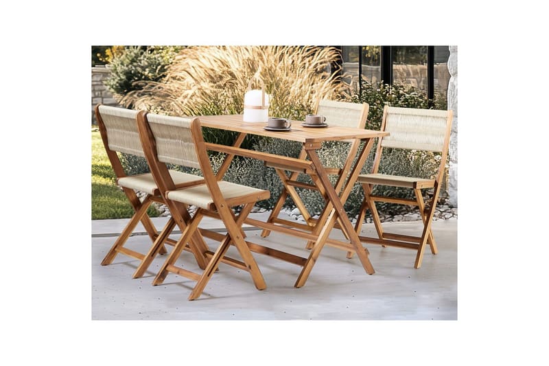 Sammenleggbare utemøbler Prossedi - Beige, Lys Tre - Hagemøbler - Hagegruppe - Spisegrupper hage