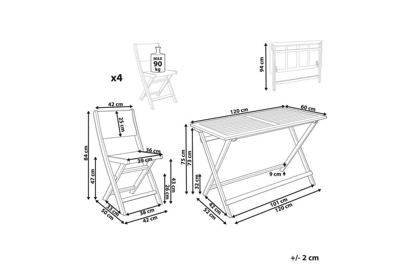 Sammenleggbare utemøbler Prossedi - Beige, Lys Tre - Hagemøbler - Hagegruppe - Spisegrupper hage