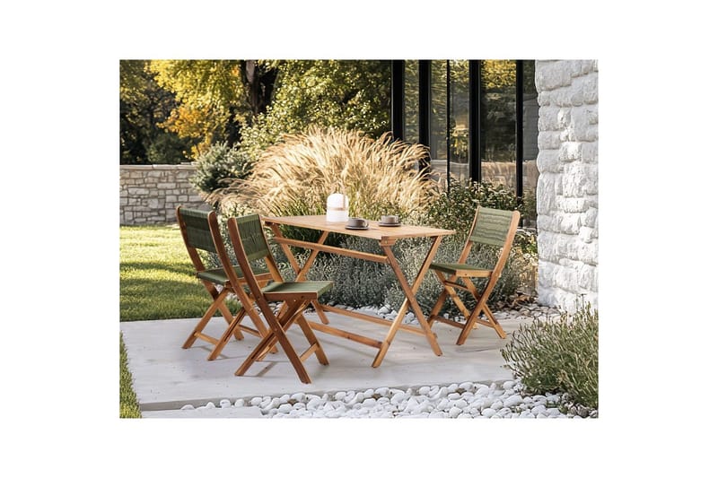 Sammenleggbare utemøbler Prossedi - Grønt, lyst treverk - Hagemøbler - Hagegruppe - Spisegrupper hage