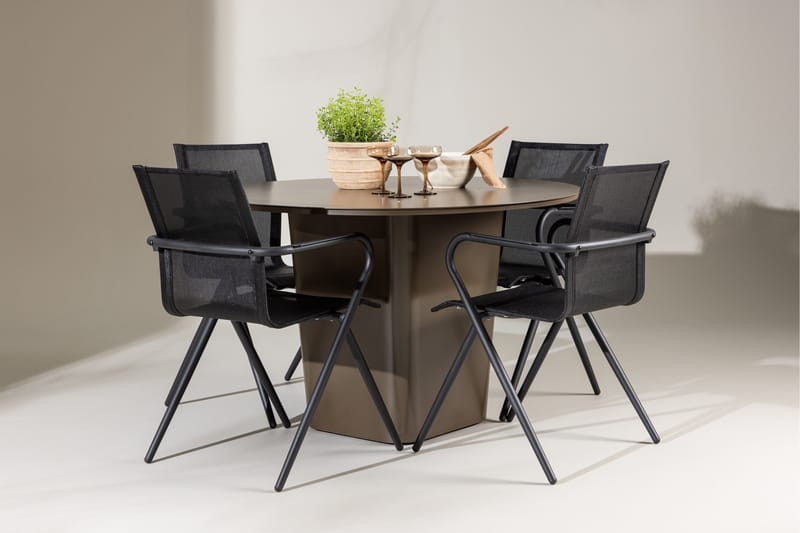 Santa Spisegruppe 120 cm Rund med 4 Alina Stoler - Brun - Hagemøbler - Hagegruppe - Spisegrupper hage