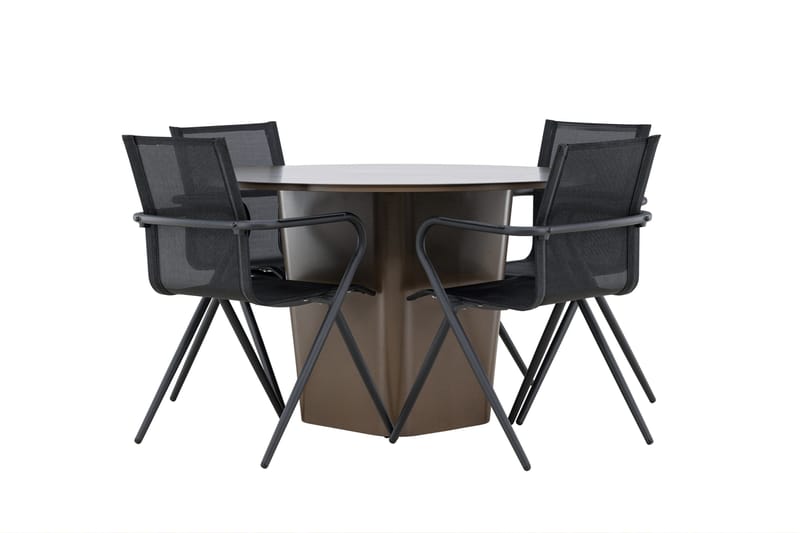 Santa Spisegruppe 120 cm Rund med 4 Alina Stoler - Brun - Hagemøbler - Hagegruppe - Spisegrupper hage