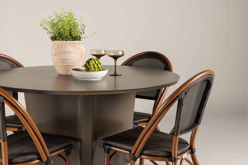 Santa Spisegruppe 120 cm Rund med 4 Guarda Stoler - Brun - Hagemøbler - Hagegruppe - Spisegrupper hage