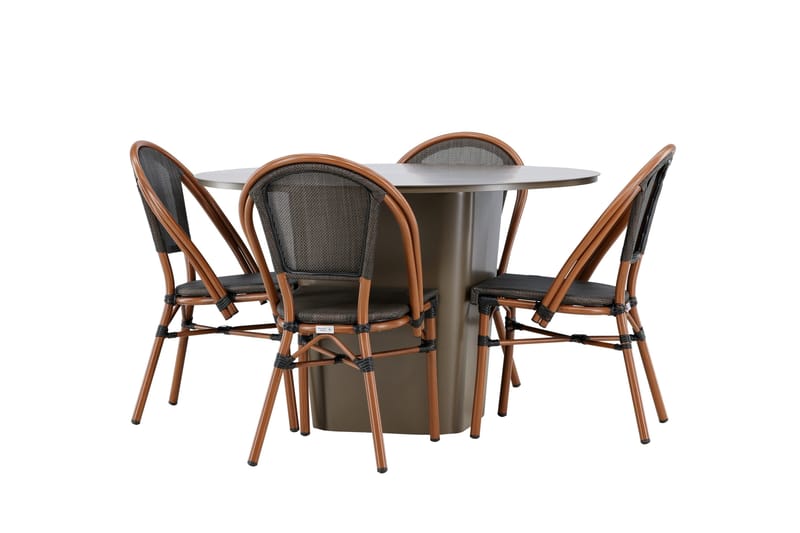 Santa Spisegruppe 120 cm Rund med 4 Guarda Stoler - Brun - Hagemøbler - Hagegruppe - Spisegrupper hage
