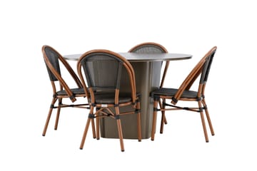 Santa Spisegruppe 120 cm Rund med 4 Guarda Stoler - Brun - Hagemøbler - Hagegruppe - Spisegrupper hage