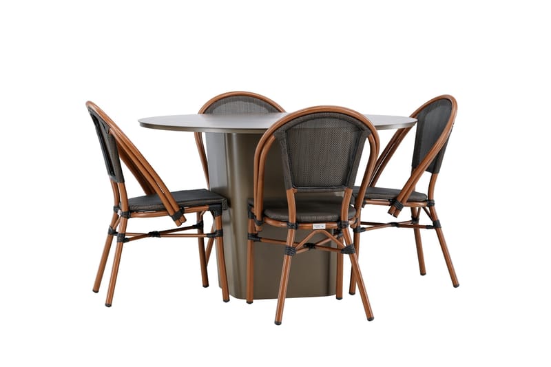Santa Spisegruppe 120 cm Rund med 4 Guarda Stoler - Brun - Hagemøbler - Hagegruppe - Spisegrupper hage