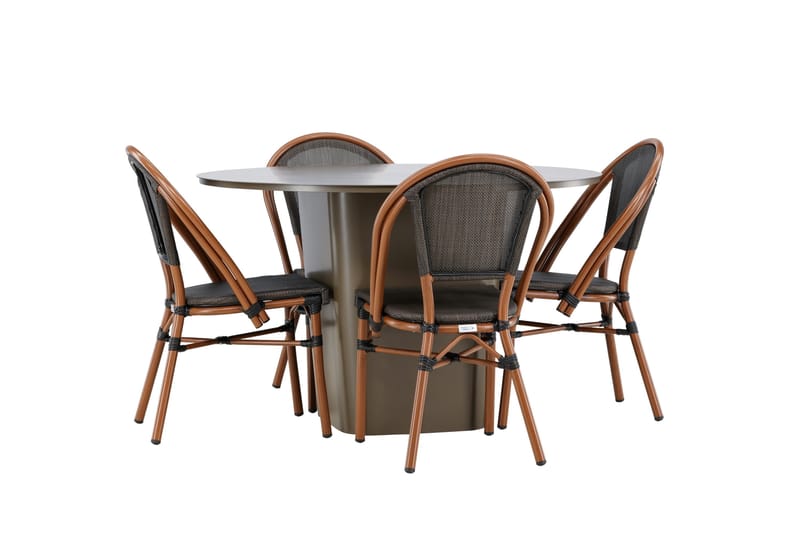 Santa Spisegruppe 120 cm Rund med 4 Guarda Stoler - Brun - Hagemøbler - Hagegruppe - Spisegrupper hage