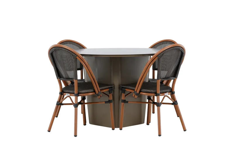 Santa Spisegruppe 120 cm Rund med 4 Guarda Stoler, Brun