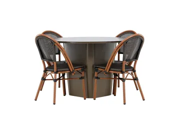 Santa Spisegruppe 120 cm Rund med 4 Guarda Stoler - Brun - Hagemøbler - Hagegruppe - Spisegrupper hage