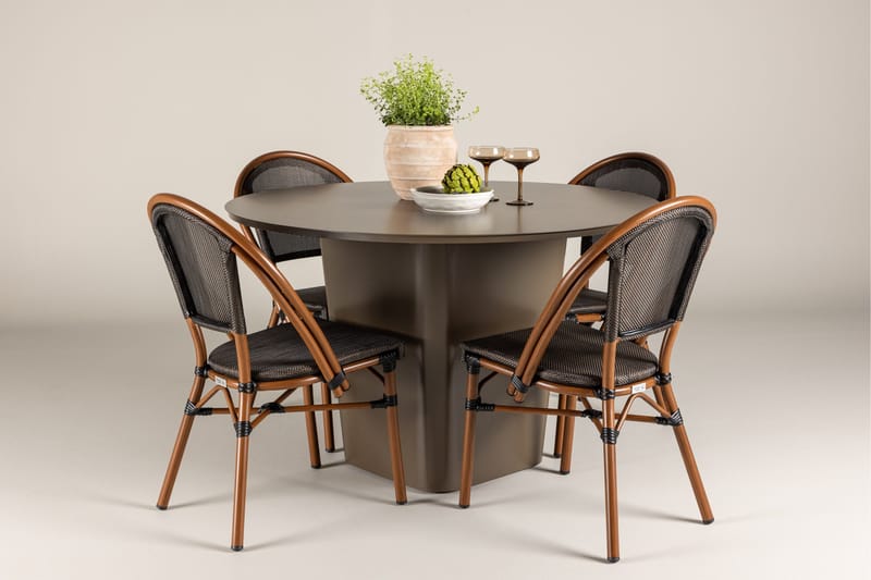 Santa Spisegruppe 120 cm Rund med 4 Guarda Stoler - Brun - Hagemøbler - Hagegruppe - Spisegrupper hage