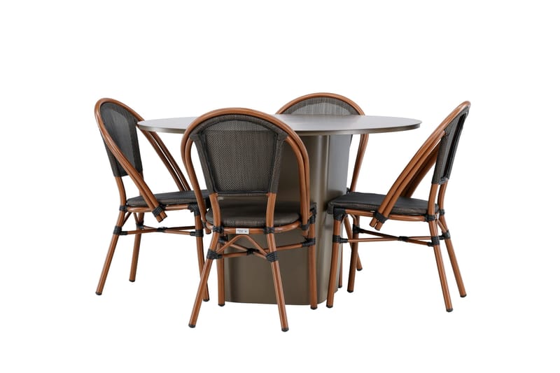 Santa Spisegruppe 120 cm Rund med 4 Guarda Stoler - Brun - Hagemøbler - Hagegruppe - Spisegrupper hage