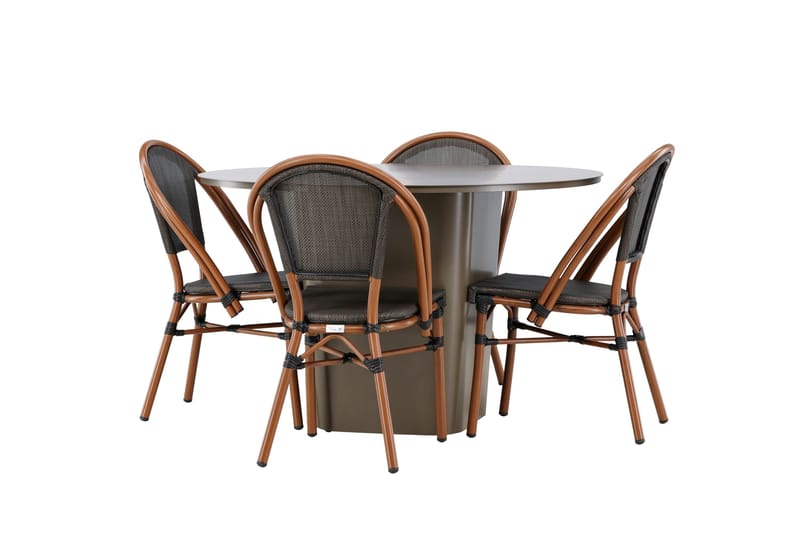 Santa Spisegruppe 120 cm Rund med 4 Guarda Stoler - Brun - Hagemøbler - Hagegruppe - Spisegrupper hage