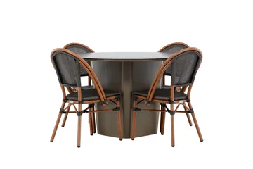 Santa Spisegruppe 120 cm Rund med 4 Guarda Stoler - Brun - Hagemøbler - Hagegruppe - Spisegrupper hage
