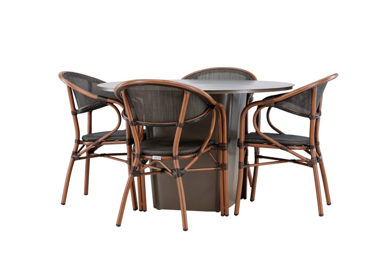 Santa Spisegruppe 120 cm Rund med 4 Vila Real Stoler - Brun - Hagemøbler - Hagegruppe - Spisegrupper hage