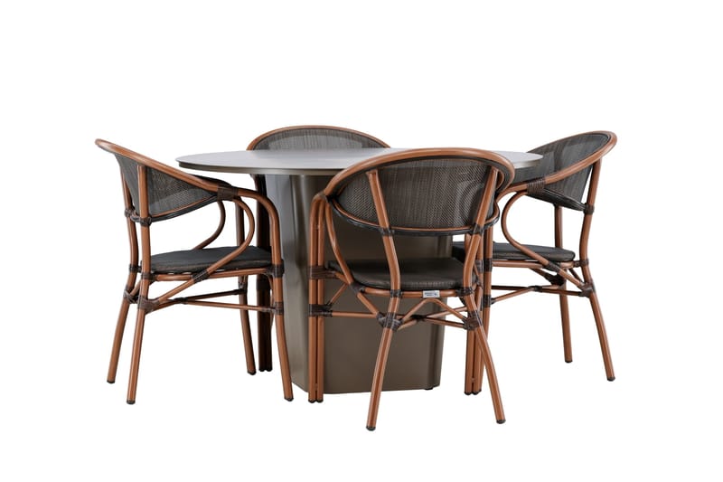 Santa Spisegruppe 120 cm Rund med 4 Vila Real Stoler - Brun - Hagemøbler - Hagegruppe - Spisegrupper hage