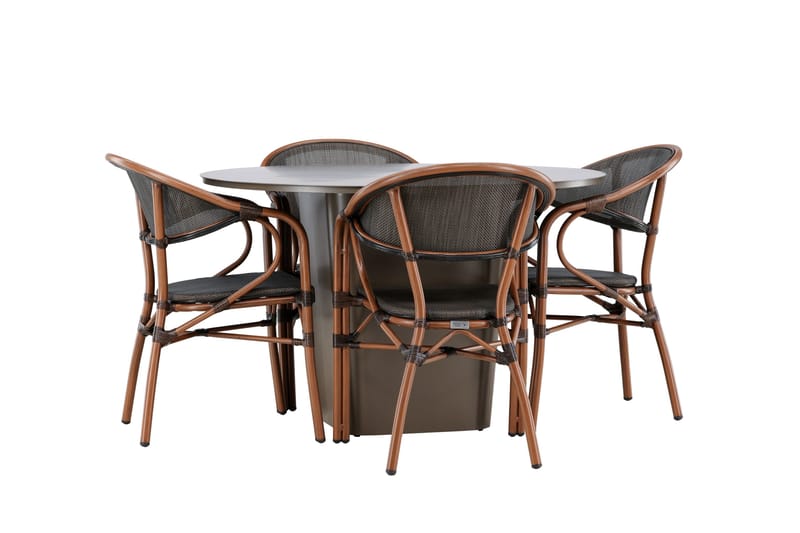 Santa Spisegruppe 120 cm Rund med 4 Vila Real Stoler - Brun - Hagemøbler - Hagegruppe - Spisegrupper hage