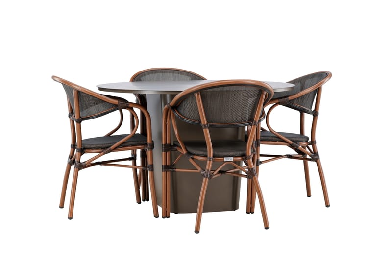 Santa Spisegruppe 120 cm Rund med 4 Vila Real Stoler - Brun - Hagemøbler - Hagegruppe - Spisegrupper hage