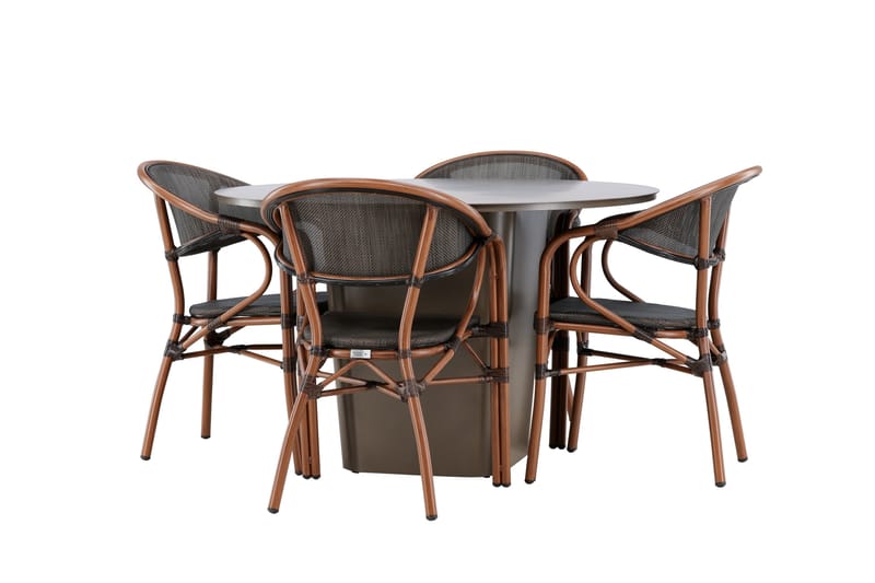Santa Spisegruppe 120 cm Rund med 4 Vila Real Stoler - Brun - Hagemøbler - Hagegruppe - Spisegrupper hage