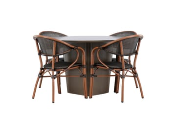 Santa Spisegruppe 120 cm Rund med 4 Vila Real Stoler - Brun - Hagemøbler - Hagegruppe - Spisegrupper hage