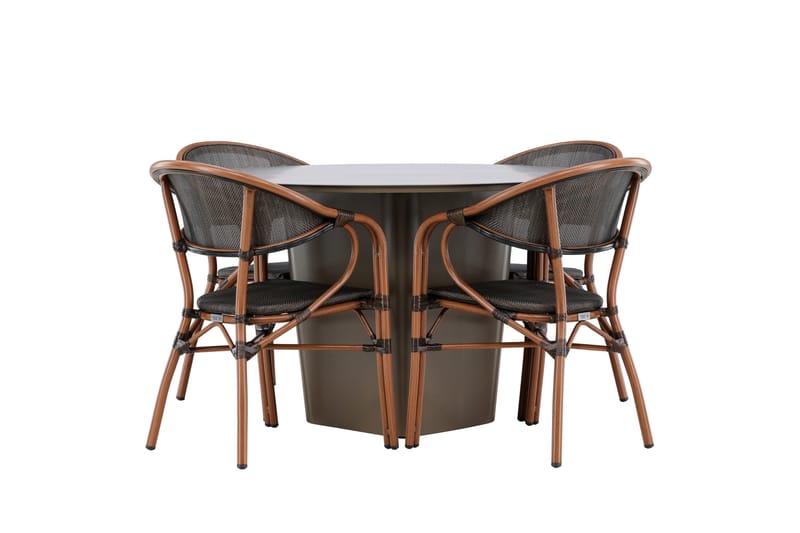 Santa Spisegruppe 120 cm Rund med 4 Vila Real Stoler - Brun - Hagemøbler - Hagegruppe - Spisegrupper hage