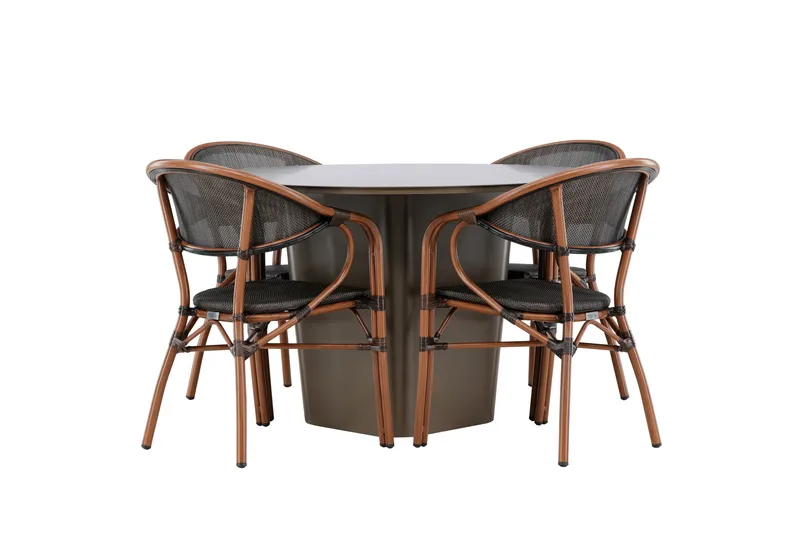 Santa Spisegruppe 120 cm Rund med 4 Vila Real Stoler, Brun