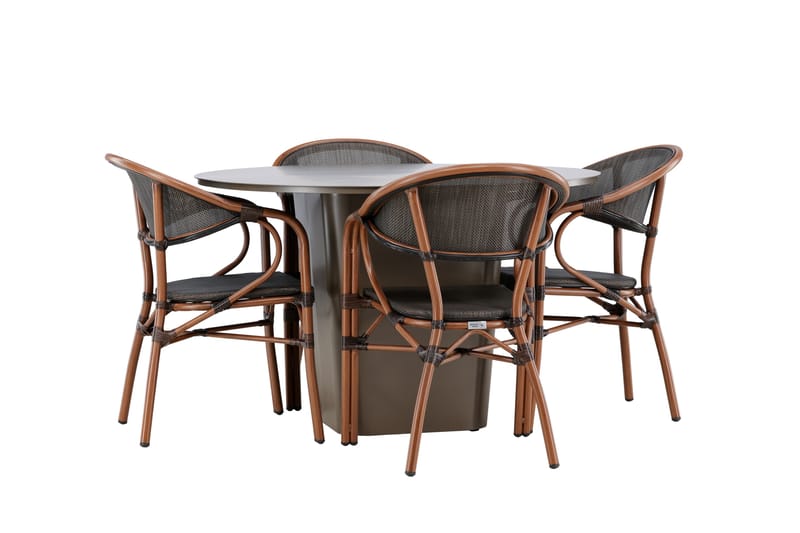 Santa Spisegruppe 120 cm Rund med 4 Vila Real Stoler - Brun - Hagemøbler - Hagegruppe - Spisegrupper hage