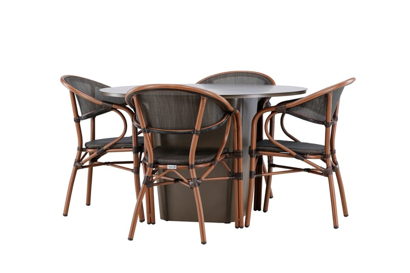 Santa Spisegruppe 120 cm Rund med 4 Vila Real Stoler - Brun - Hagemøbler - Hagegruppe - Spisegrupper hage