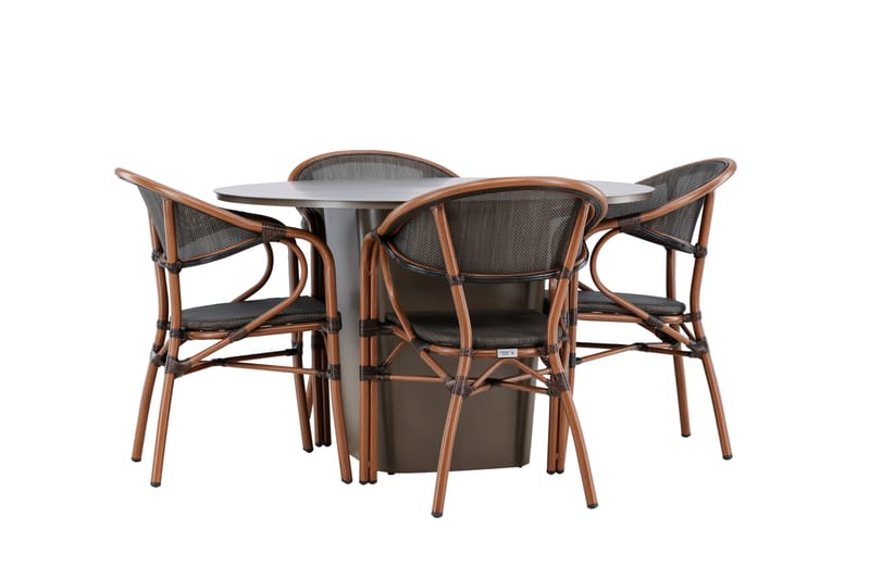 Santa Spisegruppe 120 cm Rund med 4 Vila Real Stoler - Brun - Hagemøbler - Hagegruppe - Spisegrupper hage