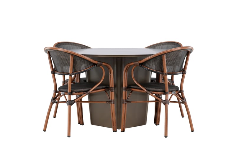 Santa Spisegruppe 120 cm Rund med 4 Vila Real Stoler - Brun - Hagemøbler - Hagegruppe - Spisegrupper hage
