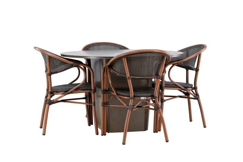 Santa Spisegruppe 120 cm Rund med 4 Vila Real Stoler - Brun - Hagemøbler - Hagegruppe - Spisegrupper hage