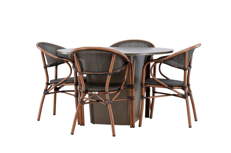 Santa Spisegruppe 120 cm Rund med 4 Vila Real Stoler - Brun - Hagemøbler - Hagegruppe - Spisegrupper hage