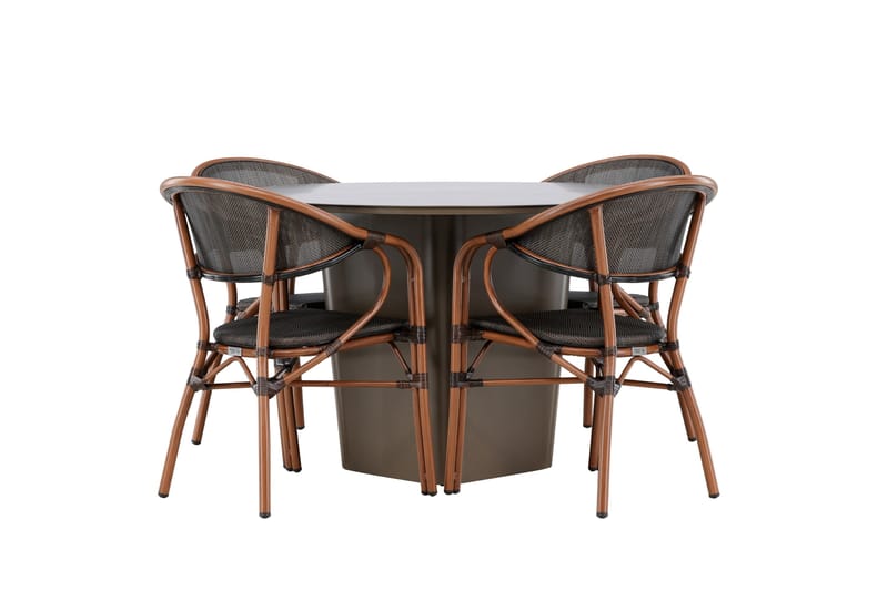 Santa Spisegruppe 120 cm Rund med 4 Vila Real Stoler - Brun - Hagemøbler - Hagegruppe - Spisegrupper hage