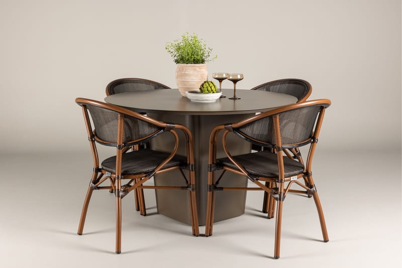 Santa Spisegruppe 120 cm Rund med 4 Vila Real Stoler - Brun - Hagemøbler - Hagegruppe - Spisegrupper hage