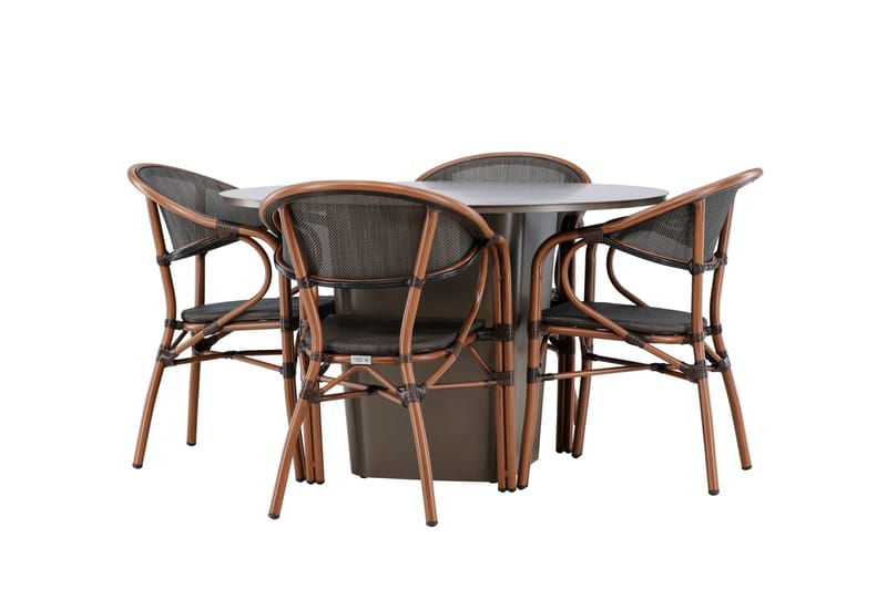 Santa Spisegruppe 120 cm Rund med 4 Vila Real Stoler - Brun - Hagemøbler - Hagegruppe - Spisegrupper hage