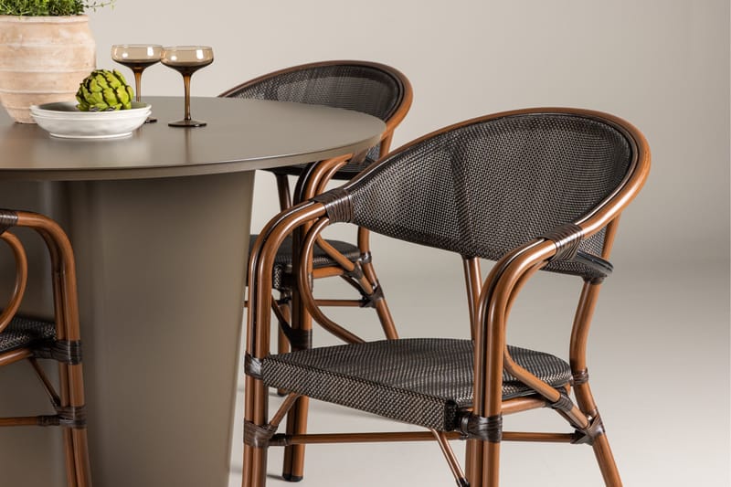 Santa Spisegruppe 120 cm Rund med 4 Vila Real Stoler - Brun - Hagemøbler - Hagegruppe - Spisegrupper hage