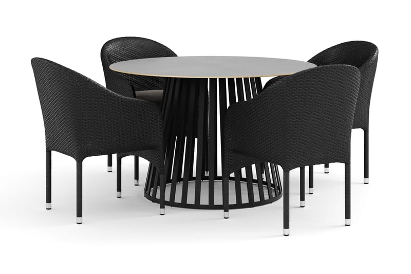 Sensi utendørs spisegruppe 120 cm med 4 Thor lenestoler, Svart