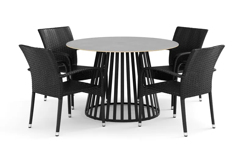Sensi utendørs spisegruppe 120 cm med 4 Thor Light utelenestoler, Svart