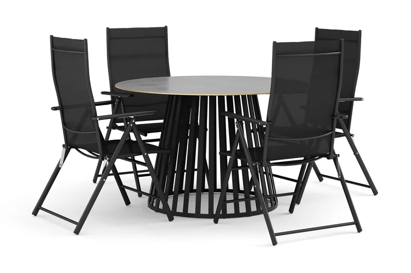 Sensi utendørs spisegruppe 120 cm med 4 posisjonsstoler, Svart