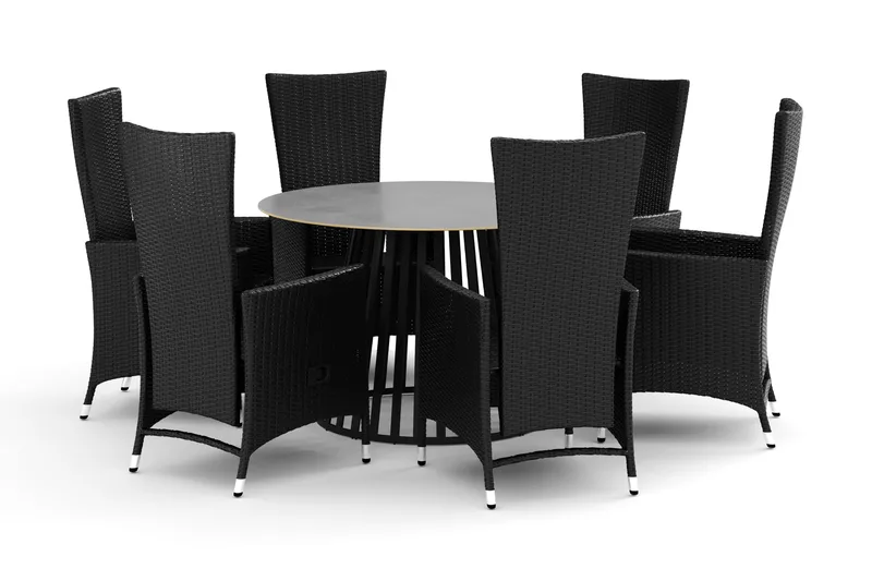 Sensi utendørs spisegruppe 120 cm med 6 Jenny spisestoler, Svart