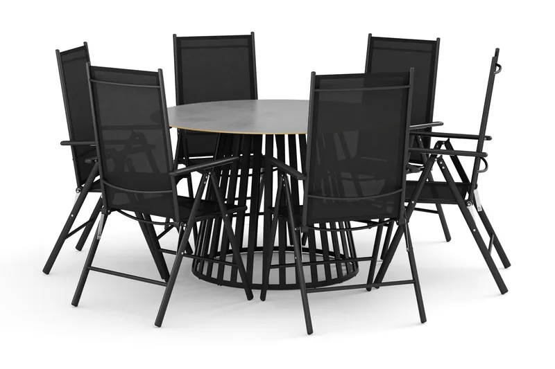 Sensi utendørs spisegruppe 120 cm med 6 Maggie posisjonsstoler, Svart