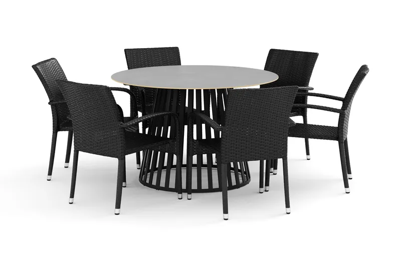 Sensi utendørs spisegruppe 120 cm med 6 Thor Light utelenestoler, Svart