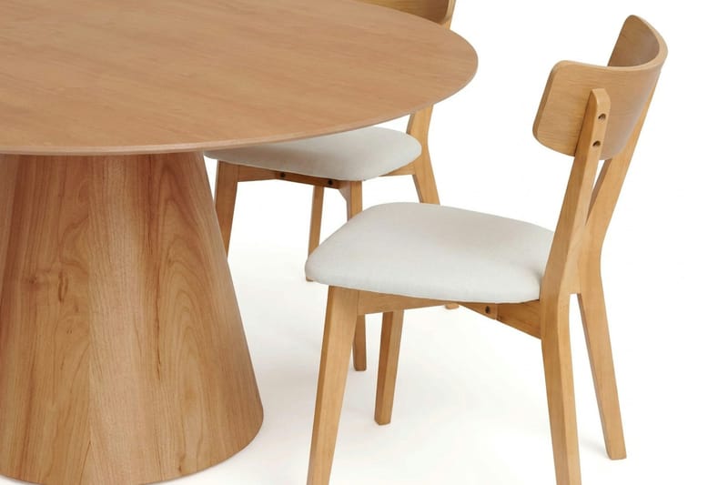 Siena spisegruppe 150 cm rund i eik med 6 Amelia spisestoler med pute - Eik/Beige - Hagemøbler - Hagegruppe - Spisegrupper hage