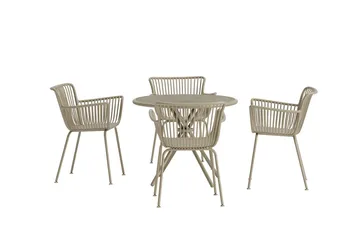 Sifnos spisegruppe 90 cm med 4 stoler utendørs - Beige - Hagemøbler - Hagegruppe - Spisegrupper hage