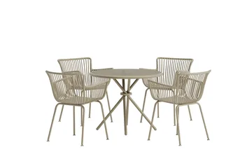 Sifnos spisegruppe 90 cm med 4 stoler utendørs - Beige - Hagemøbler - Hagegruppe - Spisegrupper hage